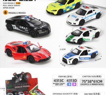 Alloy Car Models Pull Back Door Police Car (1:43).